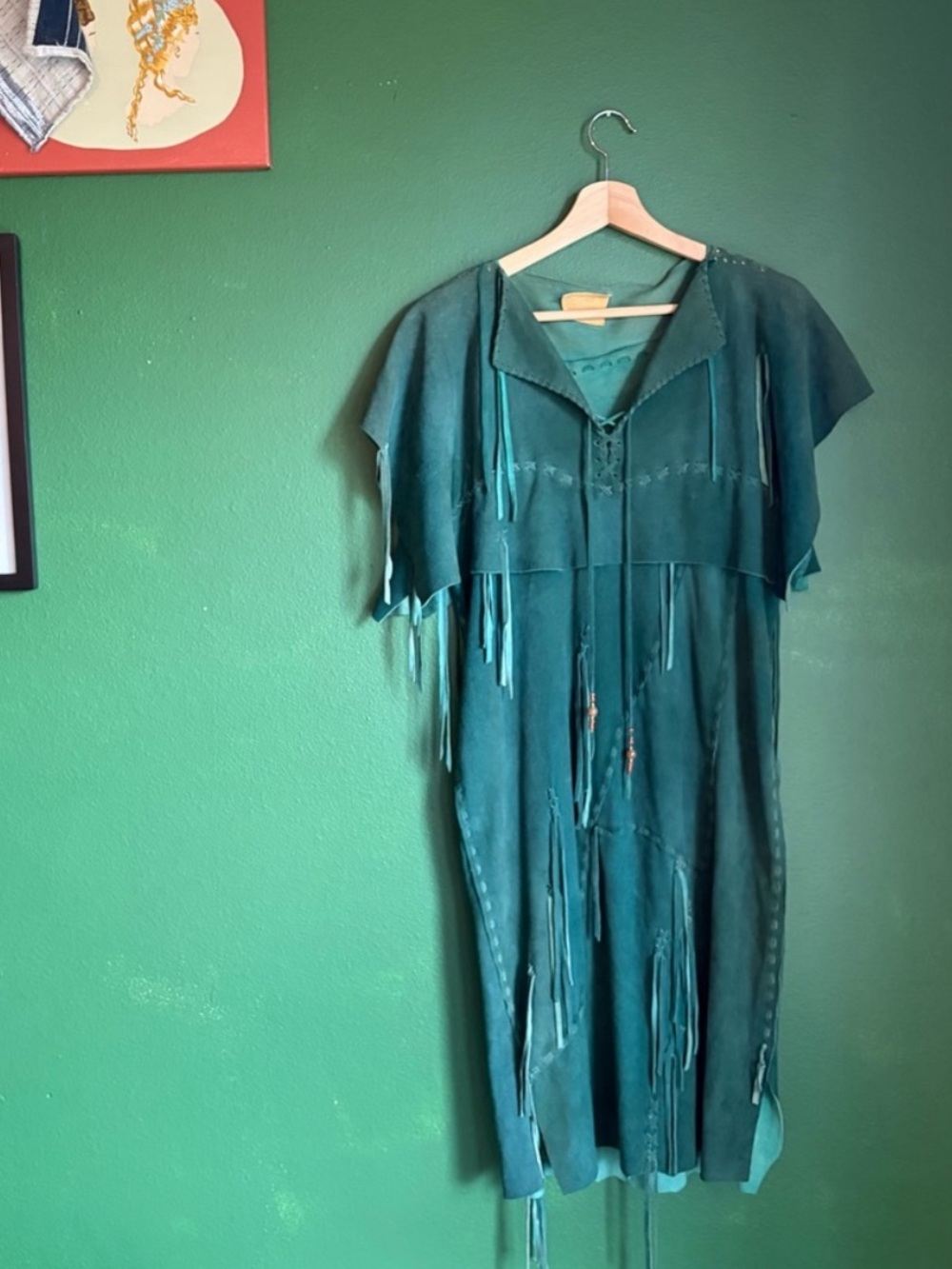 Vintage Handmade Robin Hood Green Suede Dress size Small
